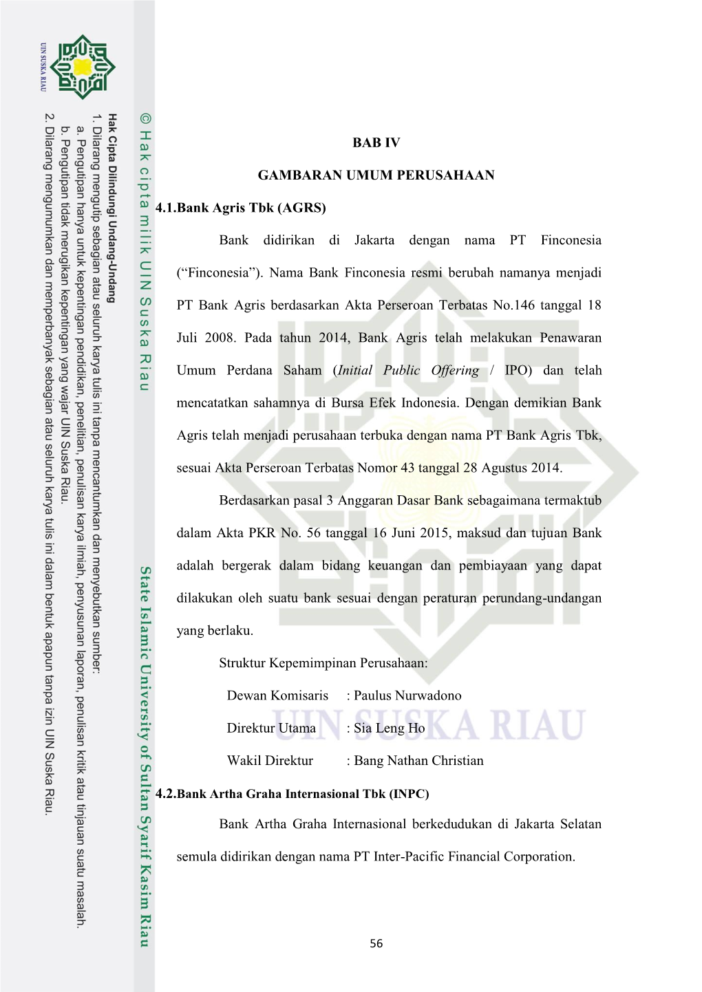 BAB IV GAMBARAN UMUM PERUSAHAAN 4.1.Bank Agris Tbk