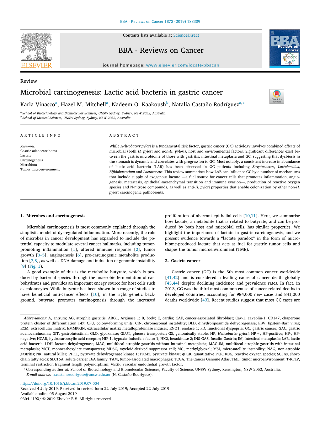 Microbial Carcinogenesis Lactic Acid Bacteria in Gastric Cancer