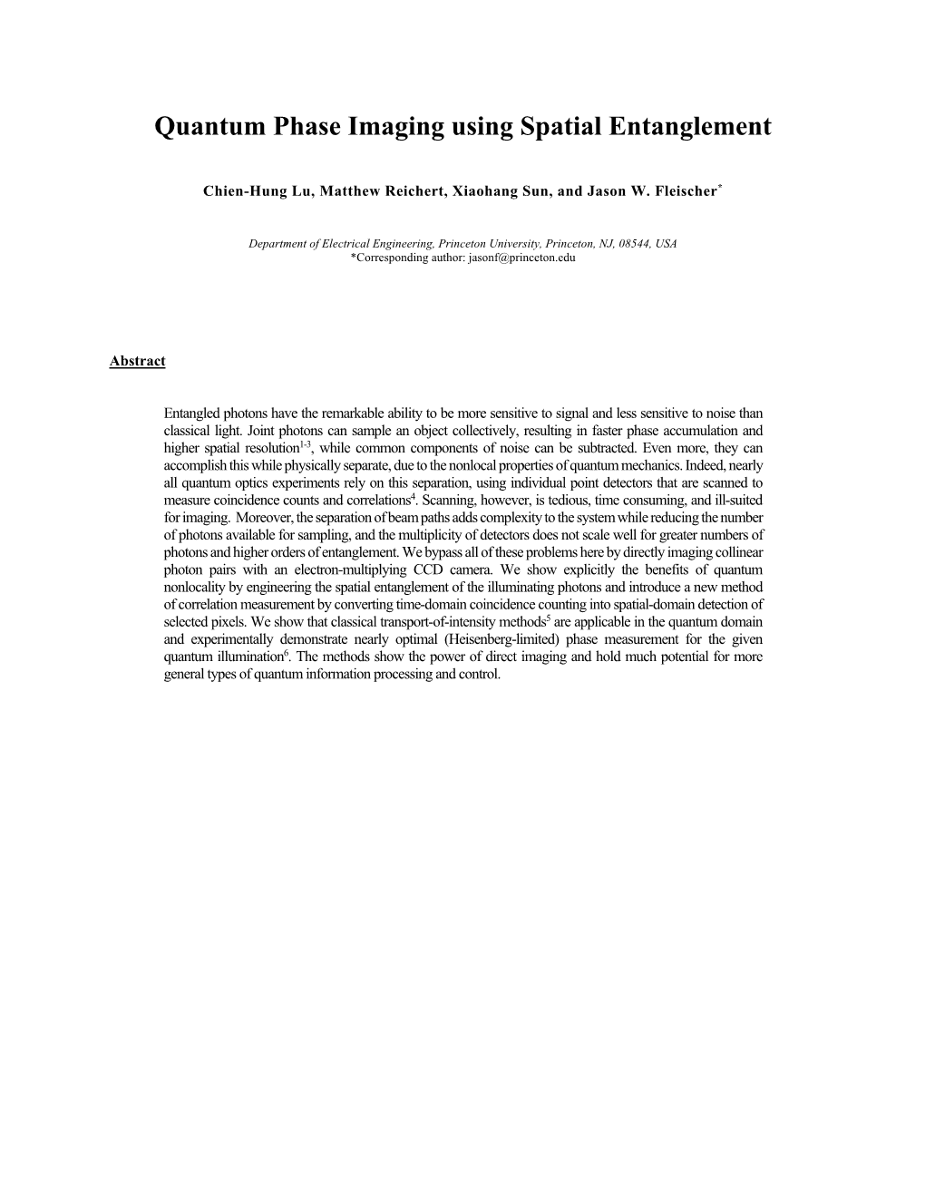 Quantum Phase Imaging Using Spatial Entanglement