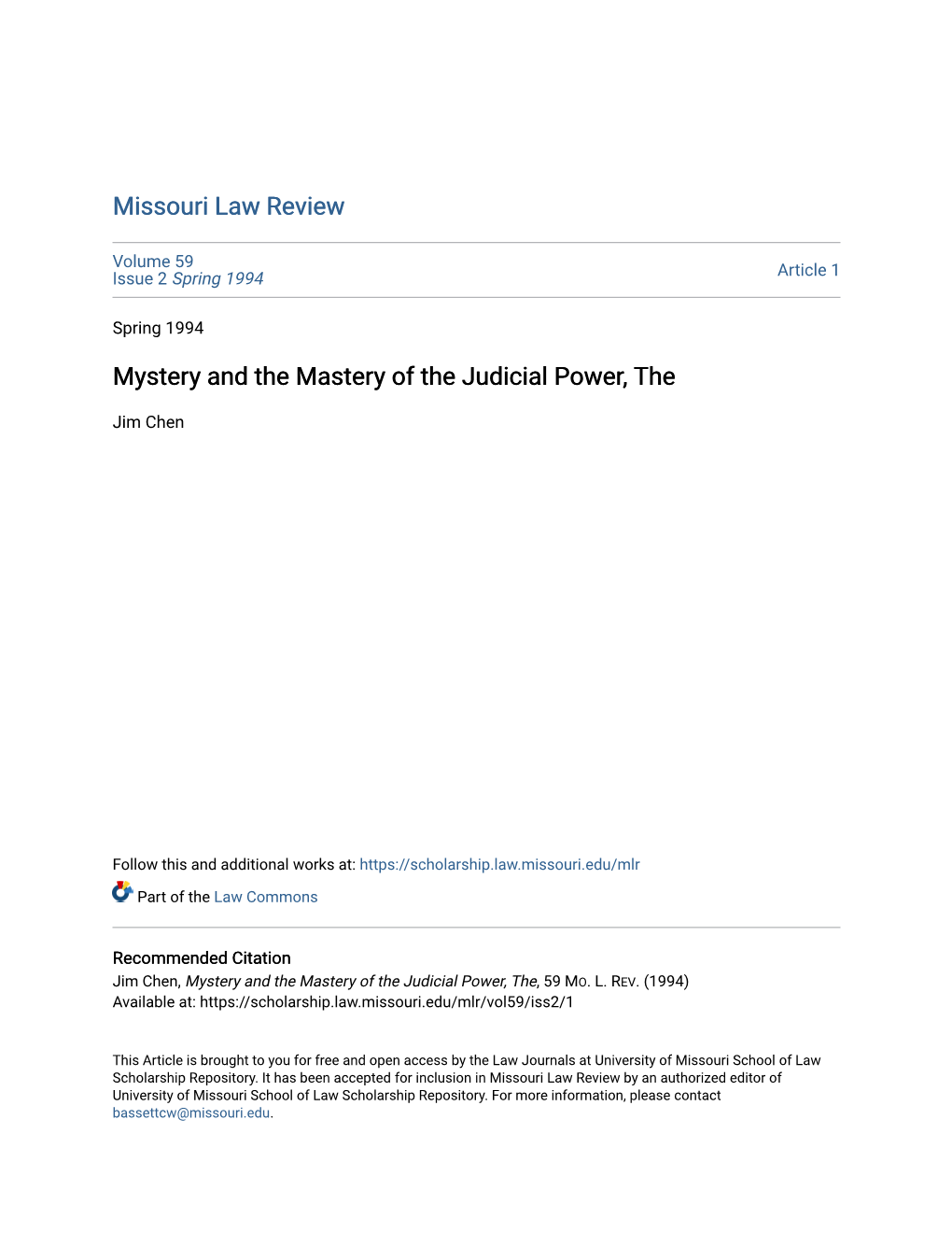 Mystery and the Mastery of the Judicial Power, The