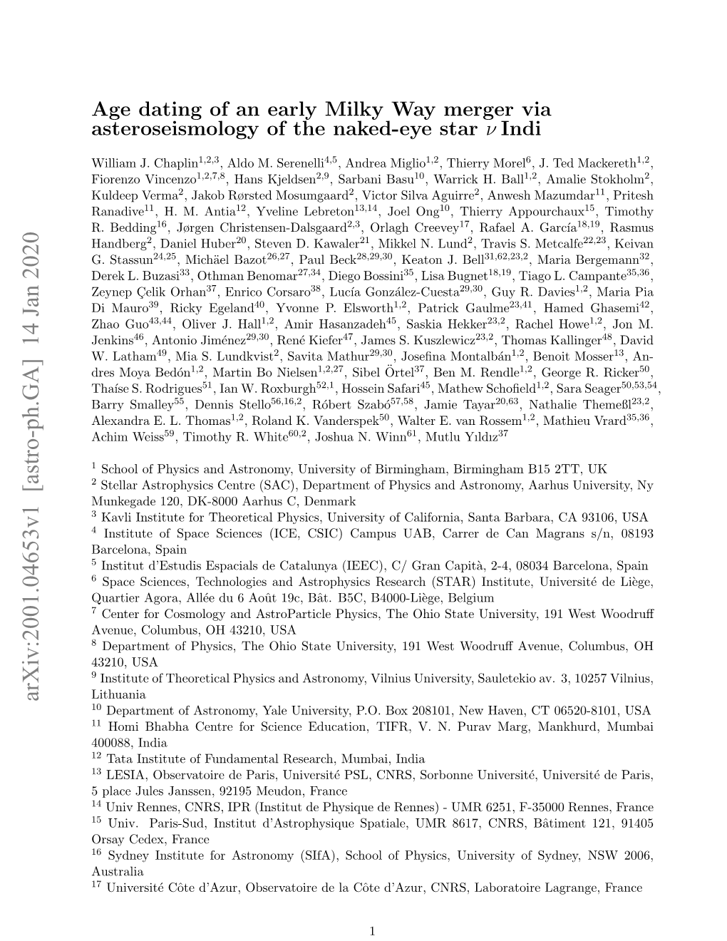 Age Dating of an Early Milky Way Merger Via Asteroseismology of the Naked-Eye Star Ν Indi