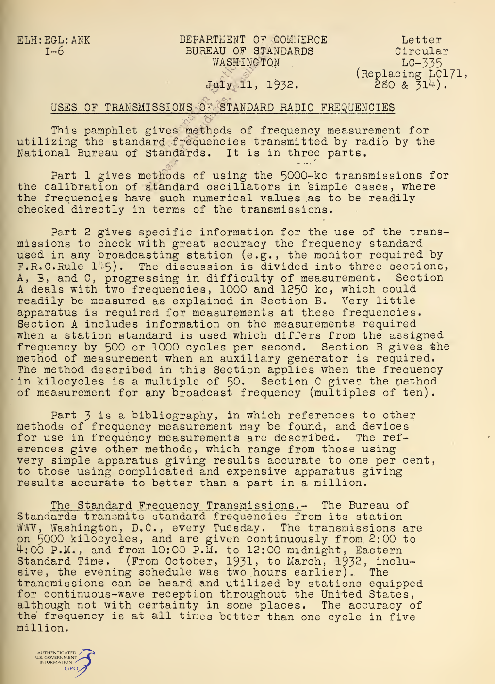 Uses of Transmissions of Standard Radio Frequencies