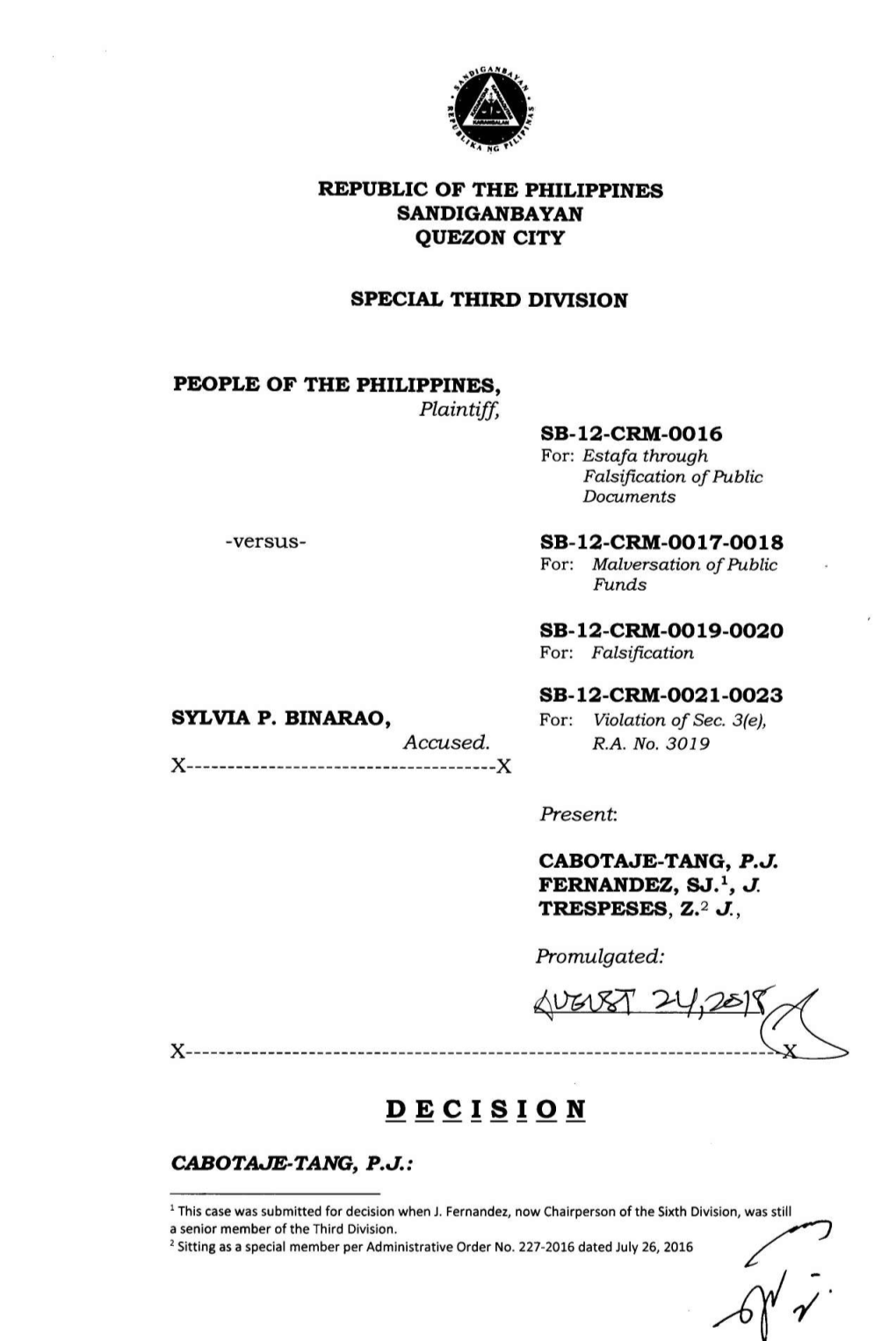 People of the Philippines Vs. Sylvia P. Binarao