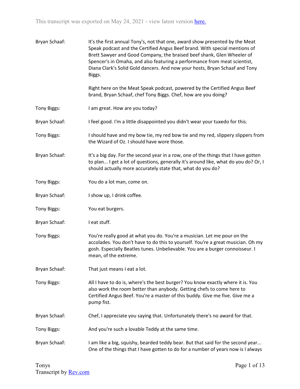 View Latest Version Here. Tonys Transcript by Rev.Com Page 1 of 13