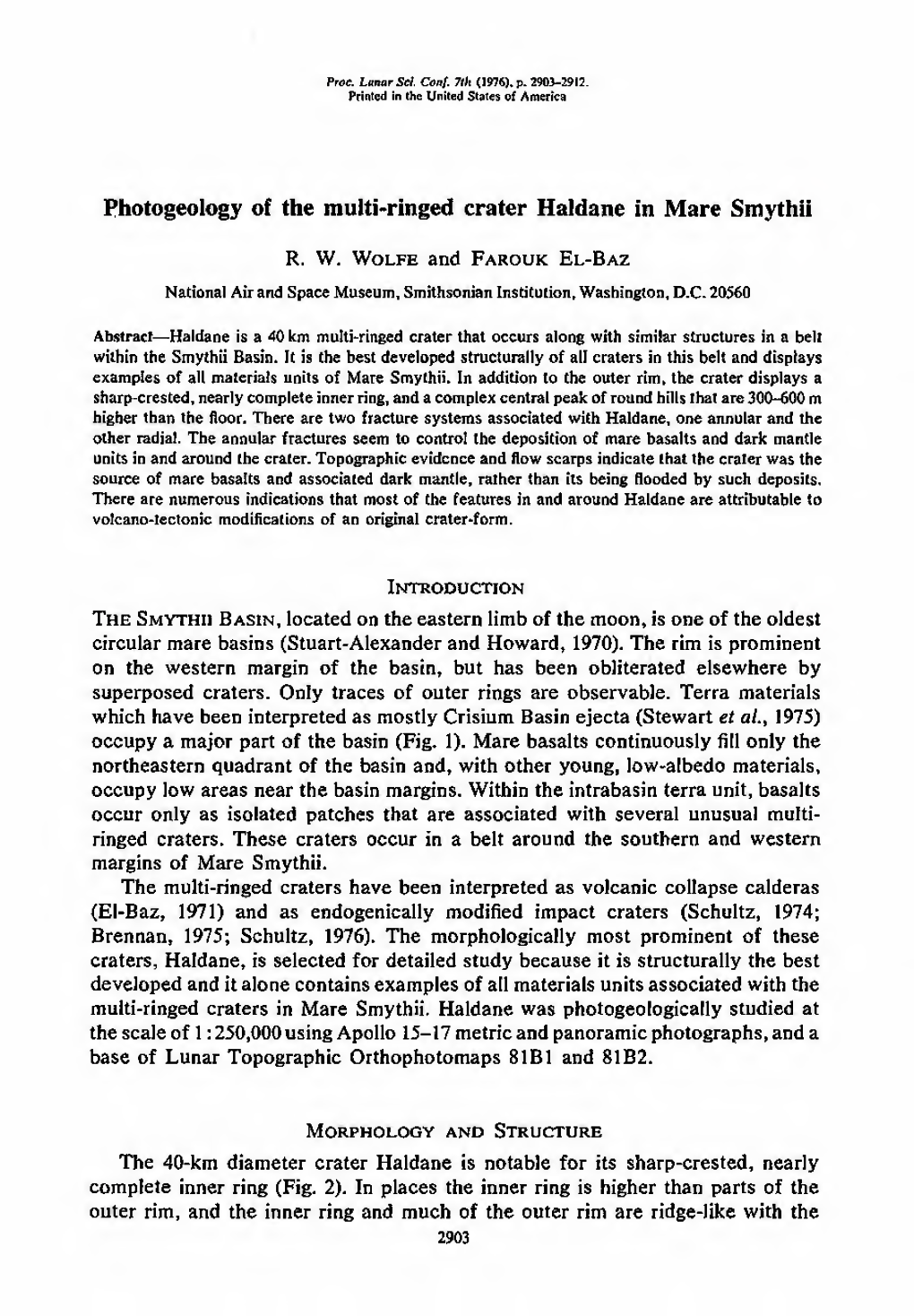 Photogeology of the Multi-Ringed Crater Haidane in Mare Smythii