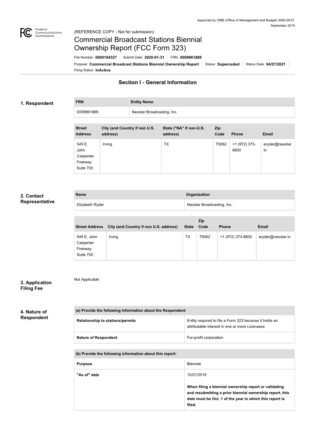 Commercial Broadcast Stations Biennial Ownership Report (FCC Form 323)