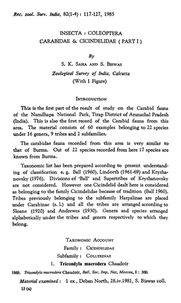 Zdological Survey of India, Calcutta (With 1 Figure)