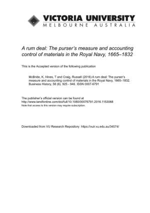 The Purser's Measure and Accounting Control of Materials in the Royal