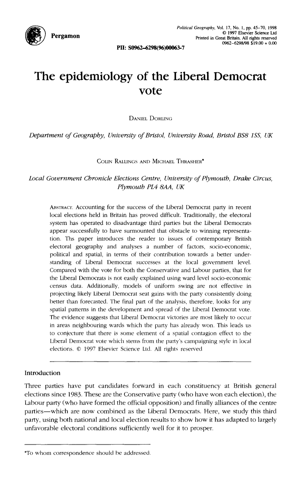 The Epidemiology of the Liberal Democrat Vote