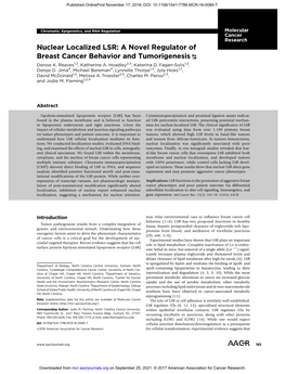 A Novel Regulator of Breast Cancer Behavior and Tumorigenesis Denise K