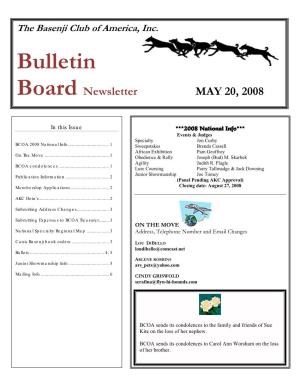 Bulletin Board Newsletter October 20, 2007 the Basenji Club of America, Inc