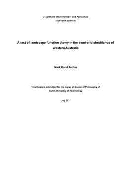 A Test of Landscape Function Theory in the Semi-Arid Shrublands of Western Australia