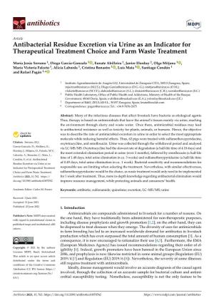 Antibacterial Residue Excretion Via Urine As an Indicator for Therapeutical Treatment Choice and Farm Waste Treatment