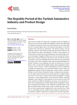 The Republic Period of the Turkish Automotive Industry and Product Design