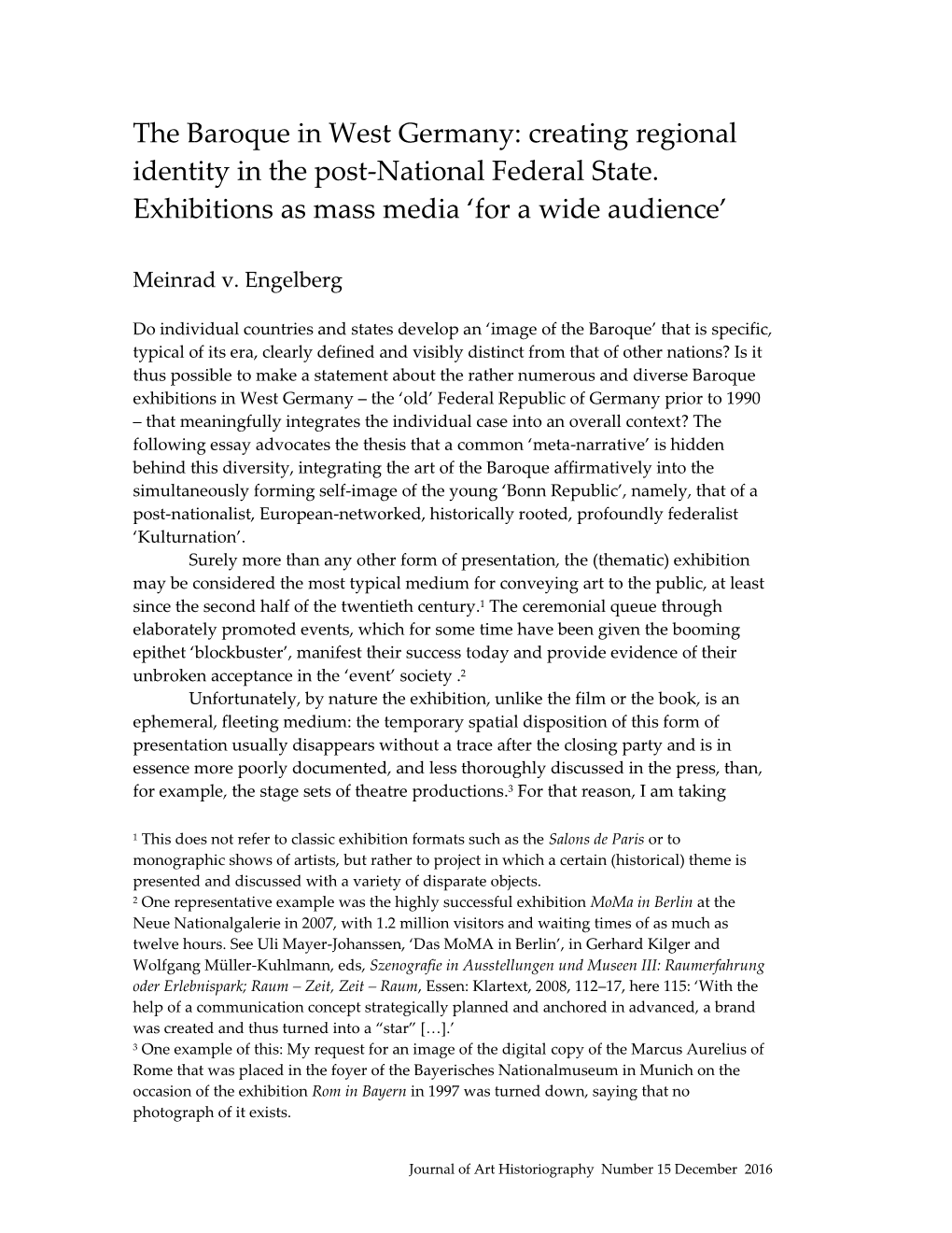 The Baroque in West Germany: Creating Regional Identity in the Post-National Federal State