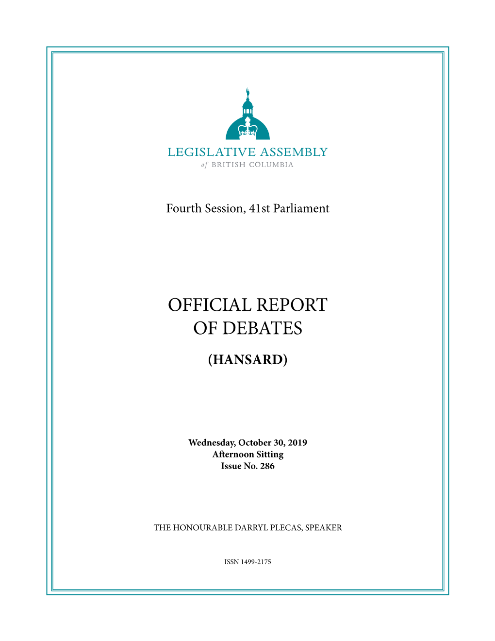 Official Report of Debates (Hansard)