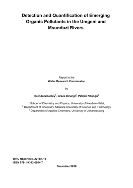 Detection and Quantification of Emerging Organic Pollutants in the Umgeni and Msunduzi Rivers