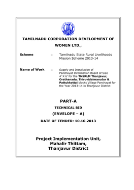 PART-A Project Implementation Unit, Mahalir Thittam, Thanjavur District