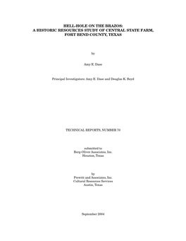 A Historic Resources Study of Central State Farm, Fort Bend County, Texas