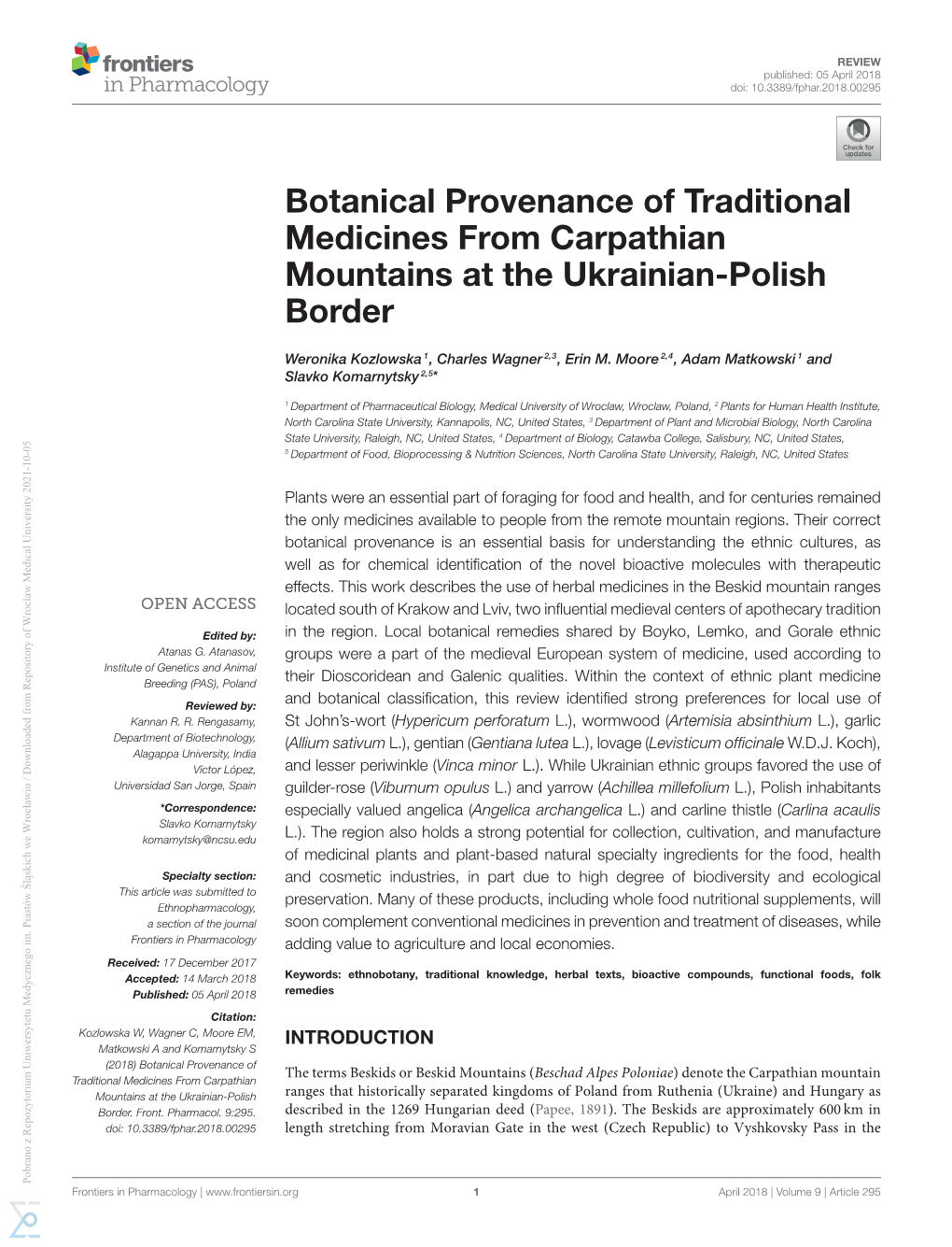 Botanical Provenance of Traditional Medicines from Carpathian Mountains at the Ukrainian-Polish Border