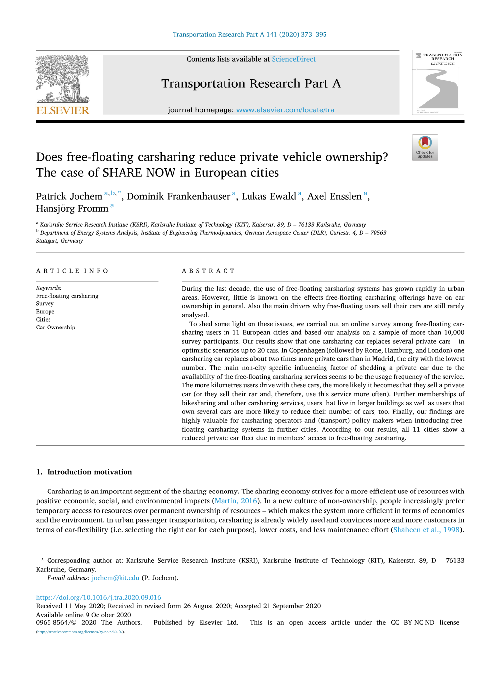 Does Free-Floating Carsharing Reduce Private Vehicle Ownership? the Case of SHARE NOW in European Cities