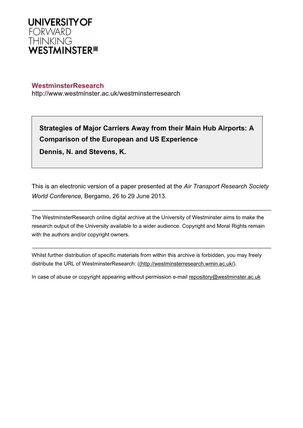 Westminsterresearch Strategies of Major