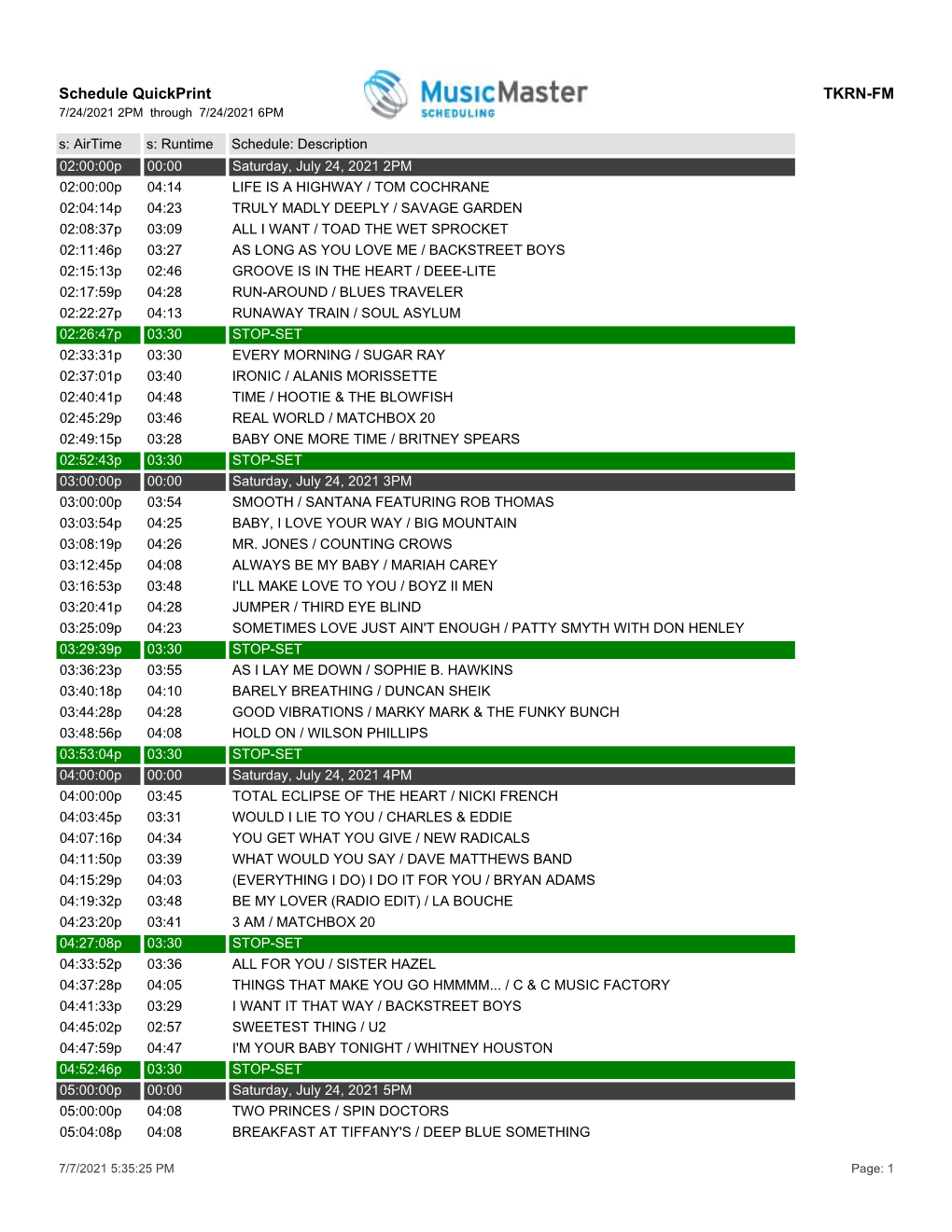 Schedule Quickprint TKRN-FM