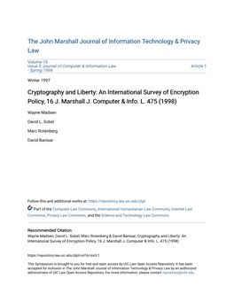 An International Survey of Encryption Policy, 16 J. Marshall J. Computer & Info