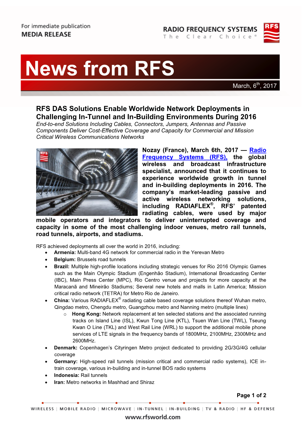 RFS Supports the Ramp-Up of Next-Generation Broadcast Networks