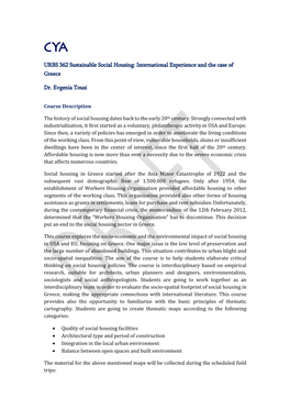 URBS 362 Sustainable Social Housing: International Experience and the Case of Greece