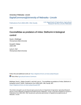 Coccinellidae As Predators of Mites: Stethorini in Biological Control
