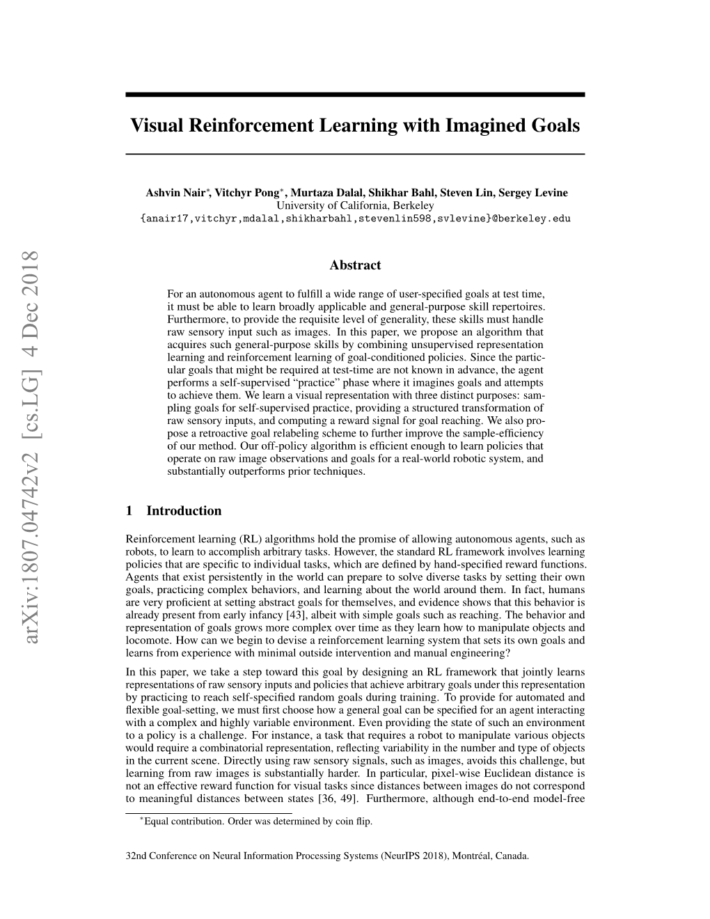 Visual Reinforcement Learning with Imagined Goals