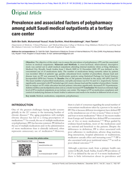 Prevalence and Associated Factors of Polypharmacy Among Adult Saudi Medical Outpatients at a Tertiary Care Center
