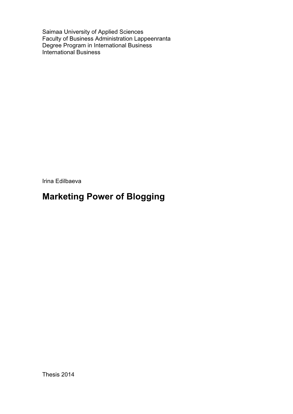 Marketing Power of Blogging