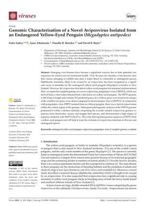 Genomic Characterisation of a Novel Avipoxvirus Isolated from an Endangered Yellow-Eyed Penguin (Megadyptes Antipodes)