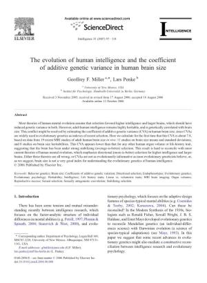 The Evolution of Human Intelligence and the Coefficient of Additive Genetic Variance in Human Brain Size ⁎ Geoffrey F