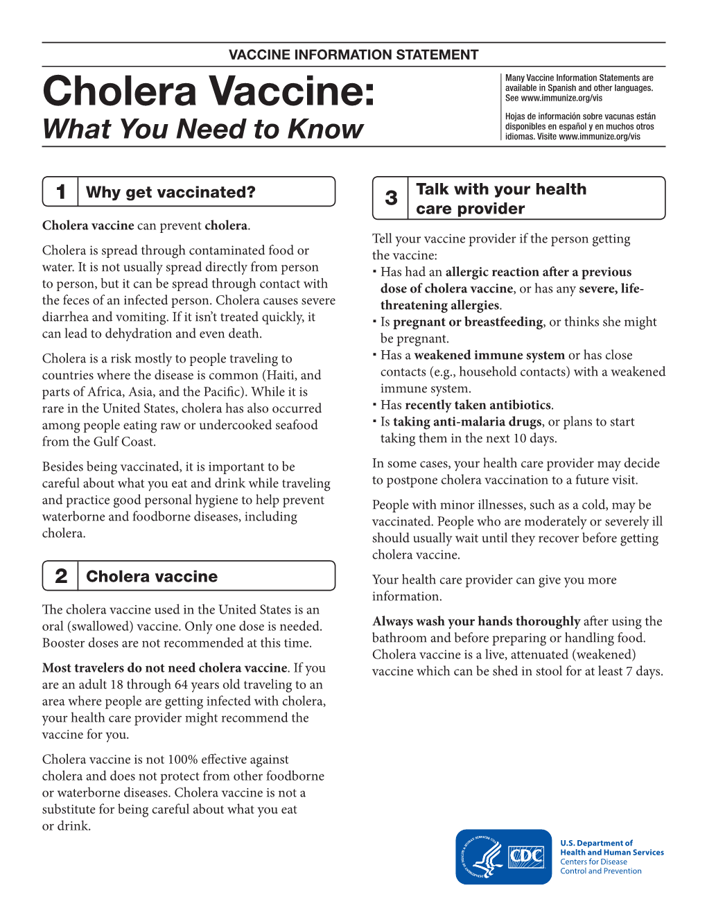 Cholera Vaccine Information Statement