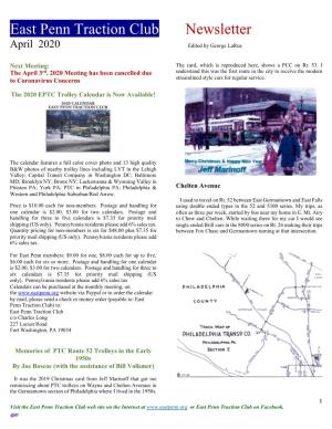 East Penn Traction Club Newsletter April 2020 Edited by George Larue
