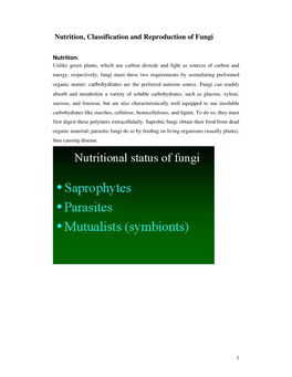 Nutrition, Classification and Reproduction of Fungi