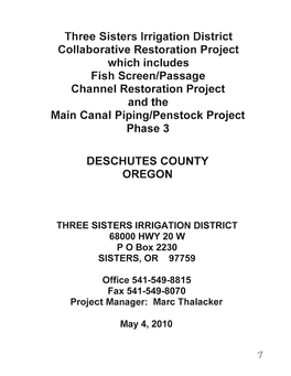 Three Sisters Irrigation District Collaborative Restoration Project
