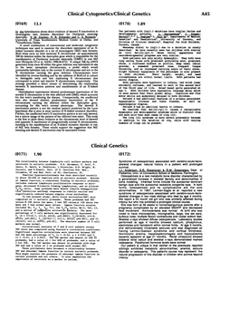 Clinical Cytogenetics/Clinical Genetics A45 (0169) 13.1 (0170) 1.89