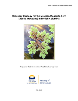 Recovery Strategy for the Mexican Mosquito Fern (Azolla Mexicana) in British Columbia