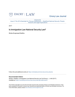 Is Immigration Law National Security Law?