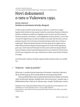 Novi Dokumenti O Ratu U Vukovaru 1991. KOSTA NIKOLIĆ Institut Za Savremenu Istoriju, Beograd