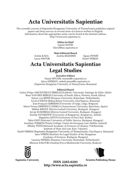 Acta Universitatis Sapientiae Legal Studies