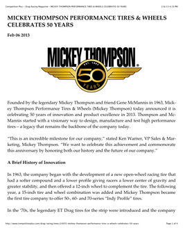 Competition Plus - Drag Racing Magazine - MICKEY THOMPSON PERFORMANCE TIRES & WHEELS CELEBRATES 50 YEARS 2/6/13 4:23 PM