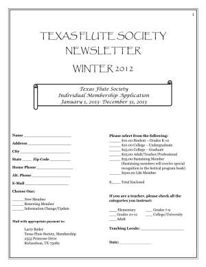 Texas Flute Society Newsletter Winter 2012