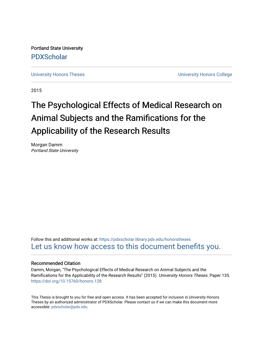 The Psychological Effects of Medical Research on Animal Subjects and the Ramifications for the Applicability of the Research Results