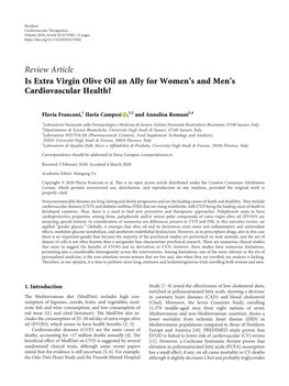 Review Article Is Extra Virgin Olive Oil an Ally for Women's and Men's