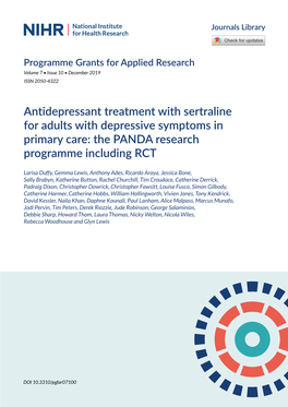 Antidepressant Treatment with Sertraline for Adults with Depressive Symptoms in Primary Care: the PANDA Research Programme Including RCT